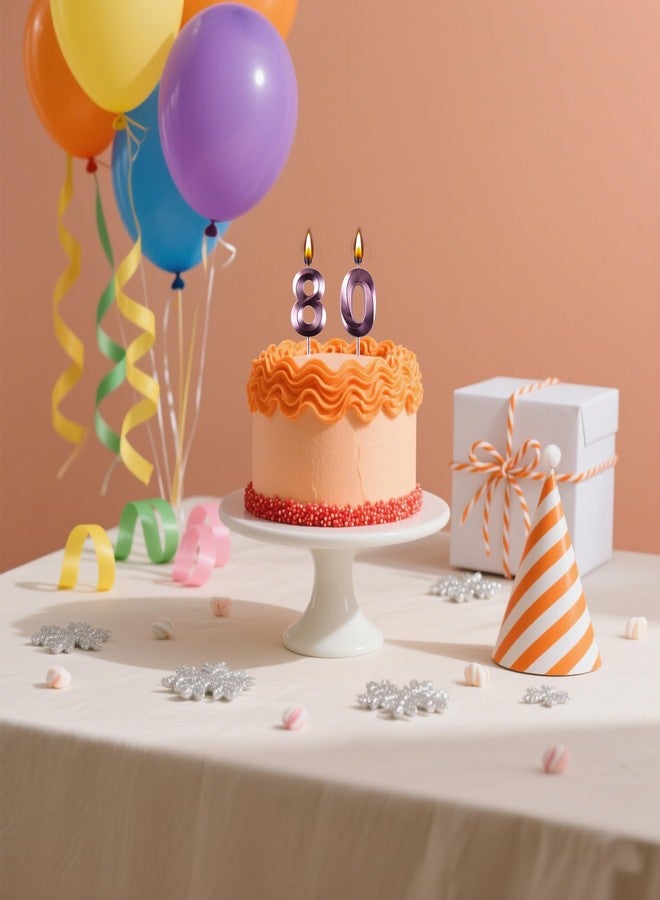 AOOLADA 80 Birthday Candle, 80th Cake Candles, Number 80 Birthday Candles for Cake Topper Decoration, Purple - Image 2